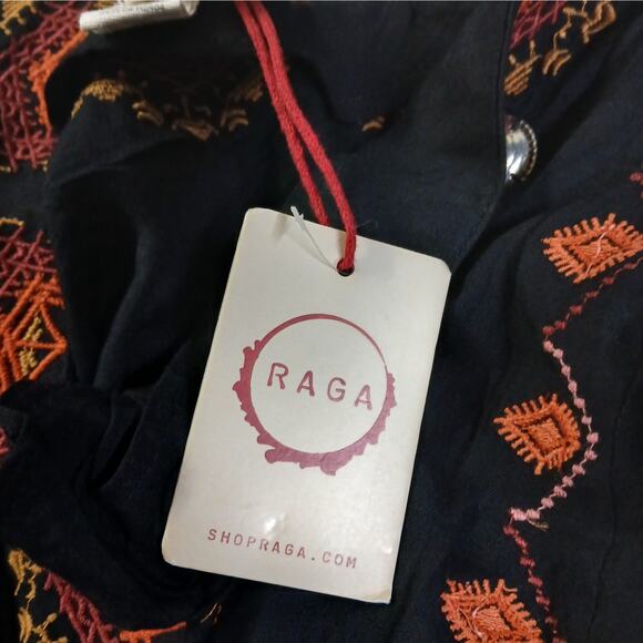 Anthropologie Raga Rala Bohemian Tunic Dress Small Black Embroidered Boho Hippie - Picture 11 of 12